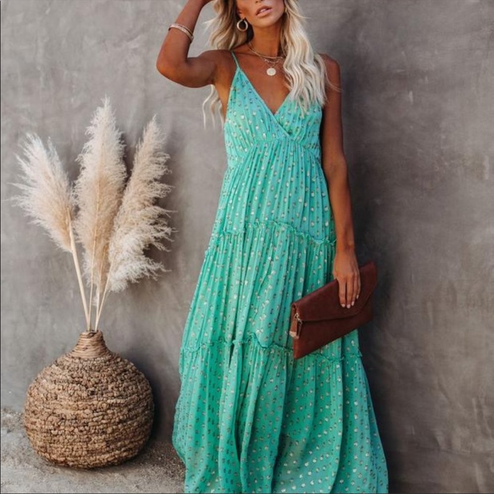 Fathoms Below Metallic Adjustable Maxi Dress